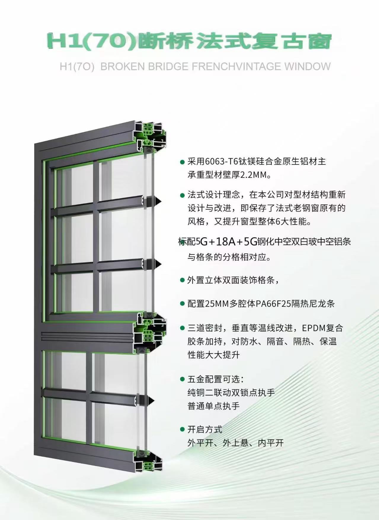 H1(70) 断桥法式复古窗产品资料图