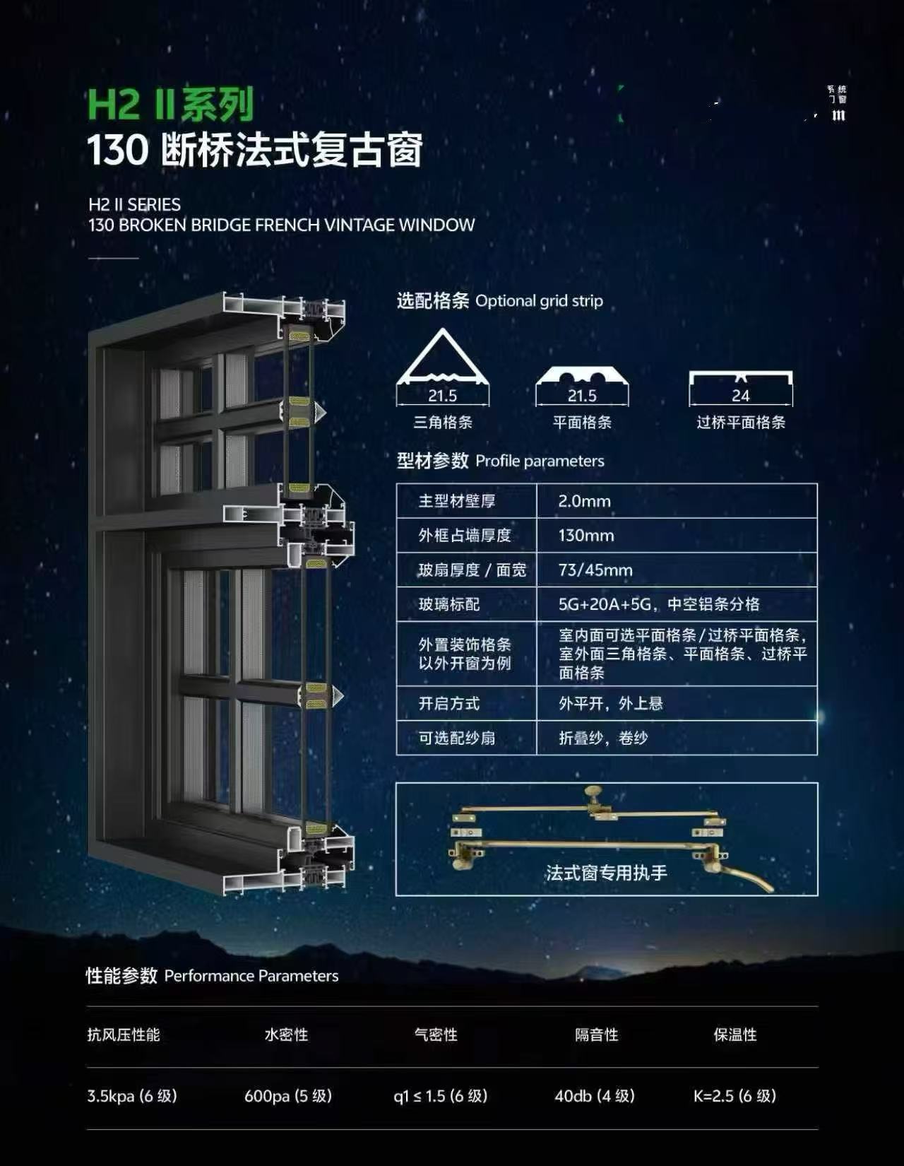 H2 II 系列 130 断桥法式复古窗产品资料图